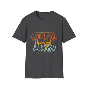 Grateful Thankful Blessed T-Shirt — Autumn Script Graphic Tee for Thanksgiving & Everyday  Unisex T-Shirt