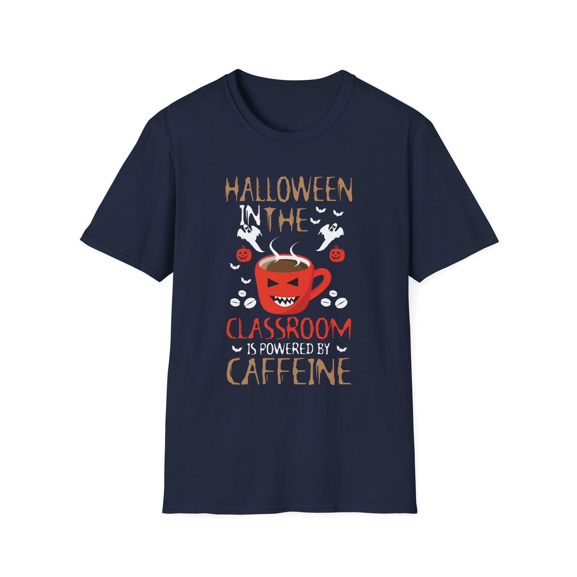 Halloween Classroom T-Shirt — "Classroom is Powered by Caffeine" Teacher Tee