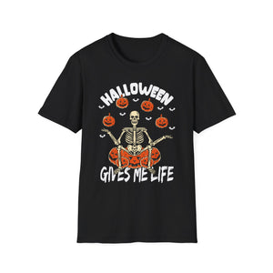 Halloween Gives Me Life T-Shirt — Skeleton & Pumpkins Halloween Shirt