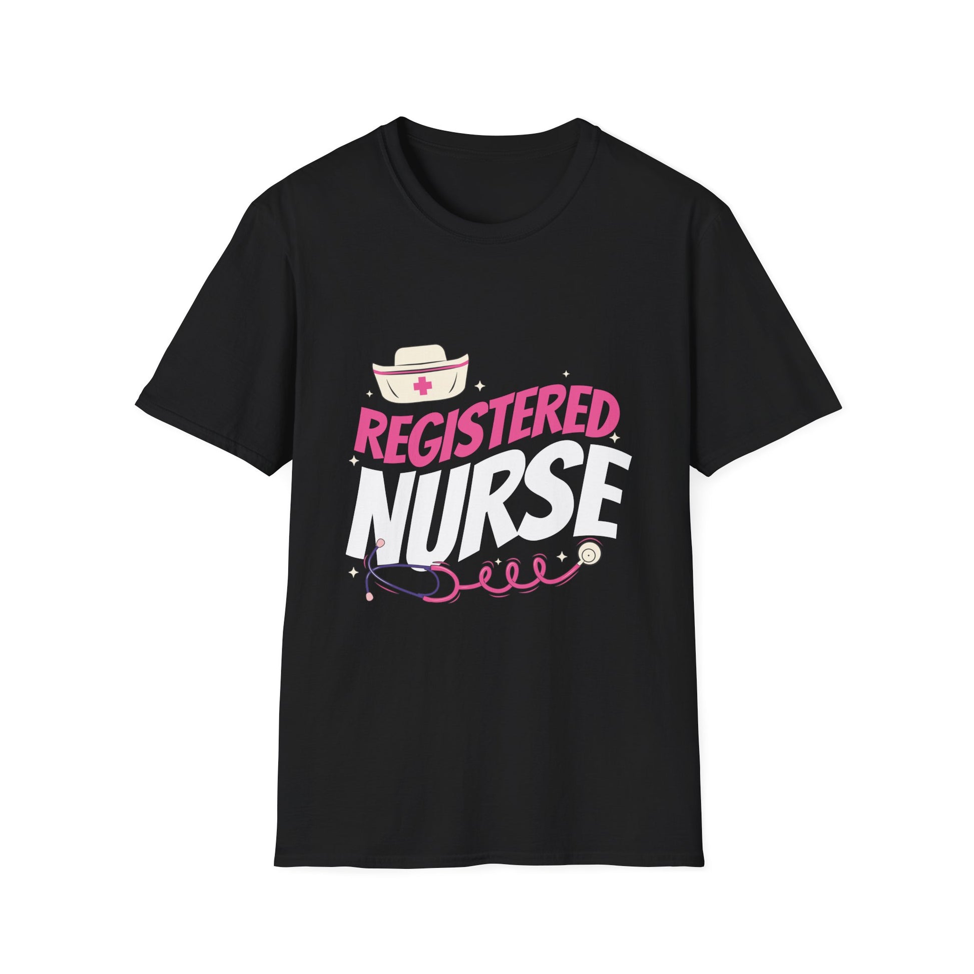 Registered Nurse T-Shirt — Pink Stethoscope & Nurse Hat