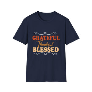 Grateful Thankful Blessed T-Shirt — Thanksgiving Fall Holiday Tee  Unisex T-Shirt