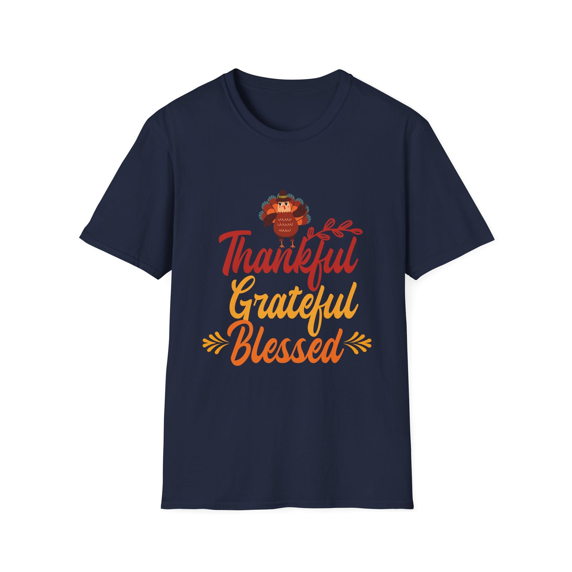 Thankful Grateful Blessed T-Shirt — Thanksgiving Fall Turkey Tee