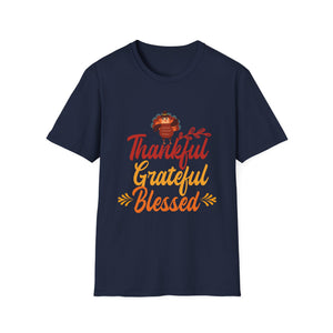 Thankful Grateful Blessed T-Shirt — Thanksgiving Fall Turkey Tee