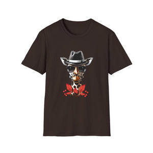 Cowboy Giraffe Graphic T-Shirt – Western Hat Giraffe with Red Rose Design  Unisex T-Shirt
