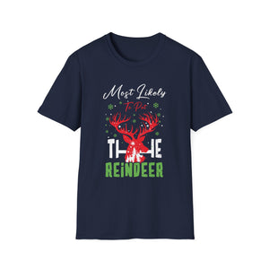 Most Likely To Pet The Reindeer Funny Christmas 2023 T-Shirt