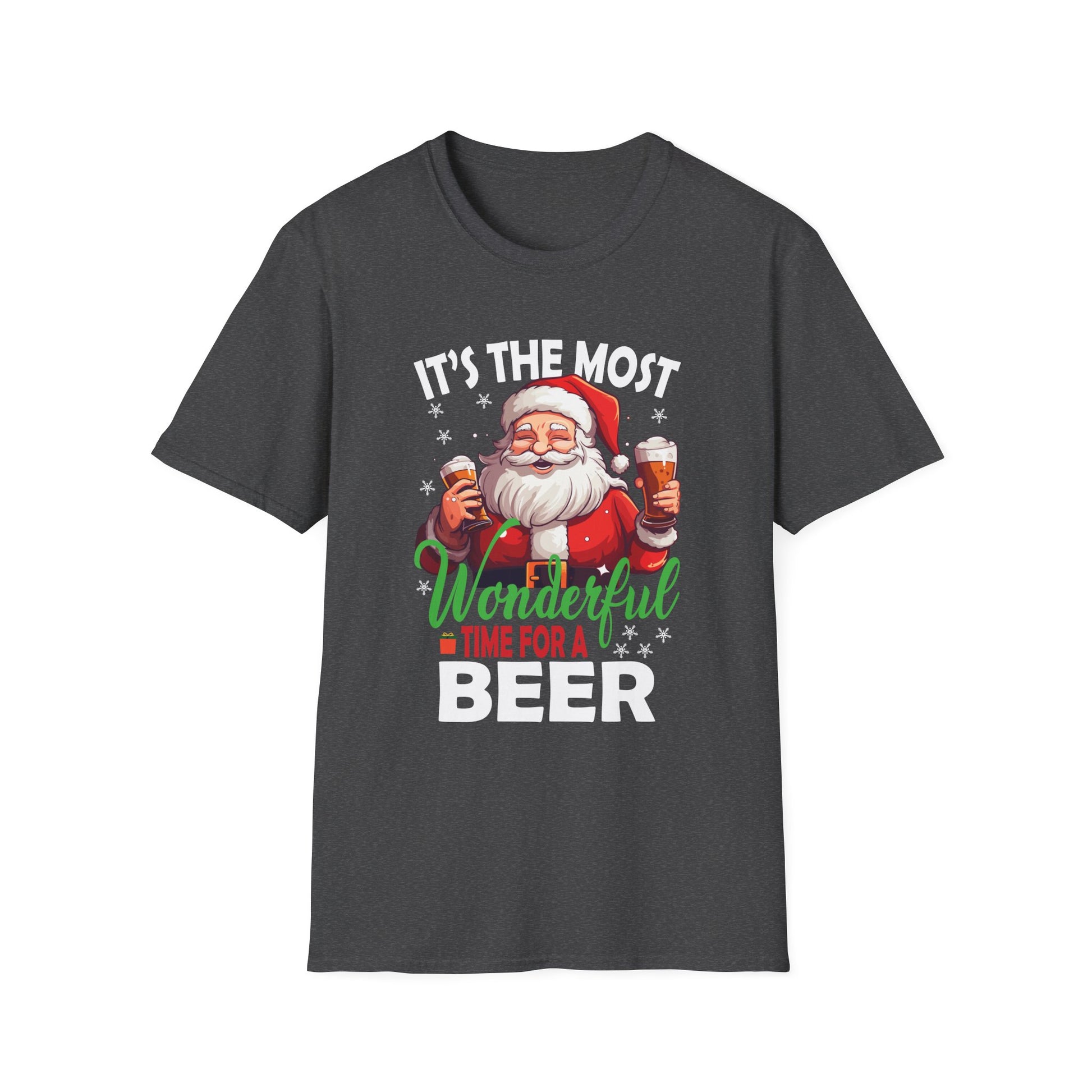 Funny Christmas Santa Claus Drinking Beer Wonderful Time Unisex T-Shirt