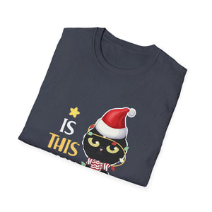 Is This Jolly Enough Black Cat Merry Christmas Tree Lights T-Shirt