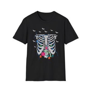 Skeleton Ribcage Floral T‑Shirt — Colorful Rib Bones with Flowers & Bats