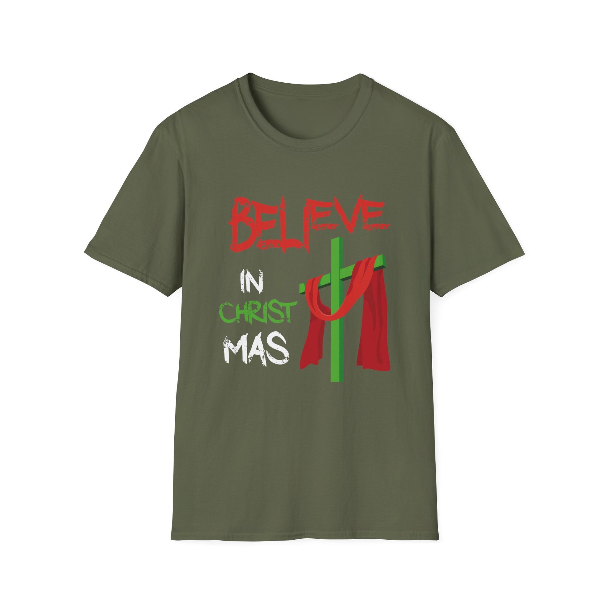 T-Shirt - "Believe in Christmas" Christian Nativity Cross Holiday Tee