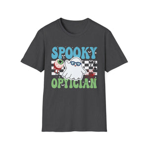 Spooky Optician T-Shirt — Halloween Ghost Eyecare Graphic Tee