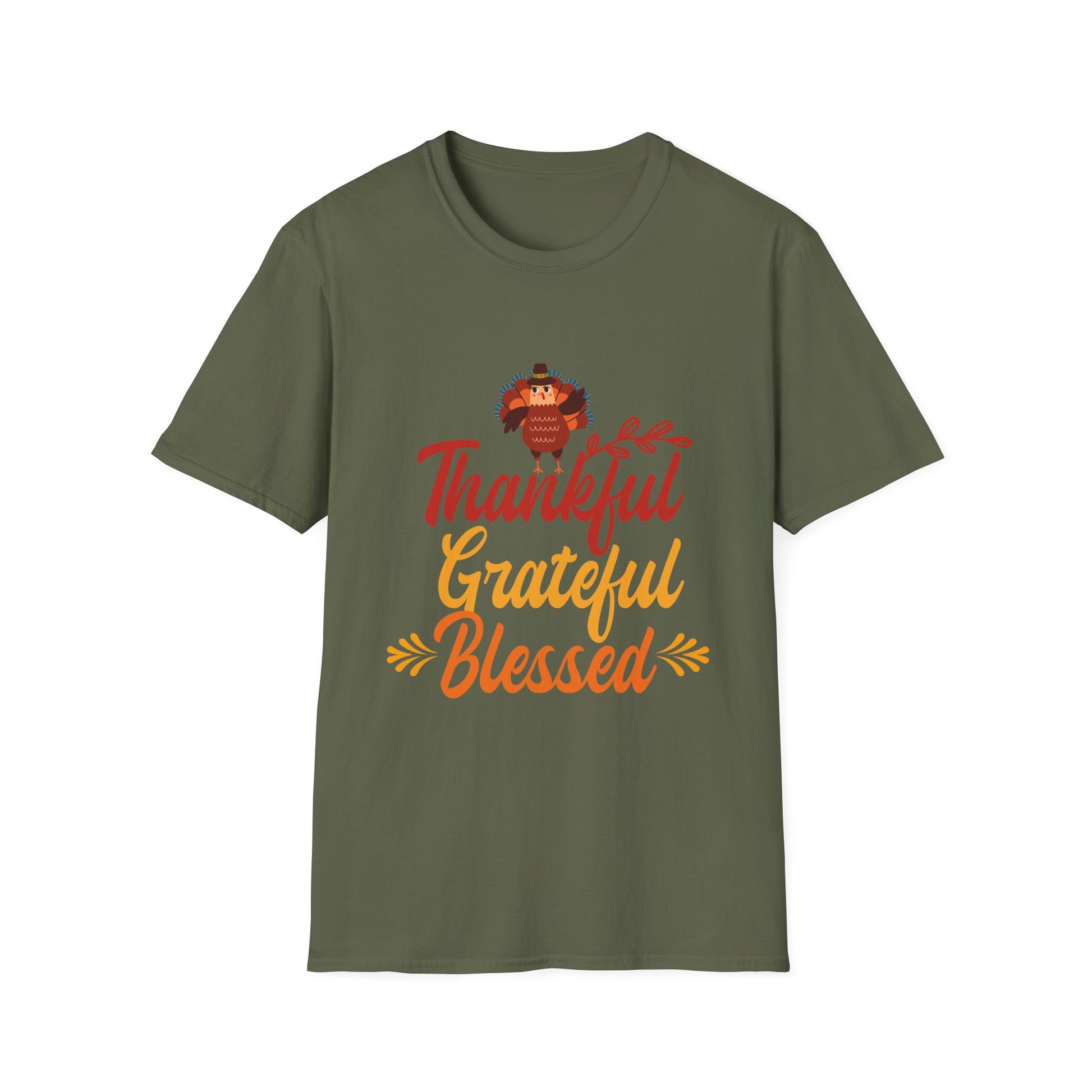 Thankful Grateful Blessed T-Shirt — Thanksgiving Fall Turkey Tee