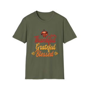 Thankful Grateful Blessed T-Shirt — Thanksgiving Fall Turkey Tee