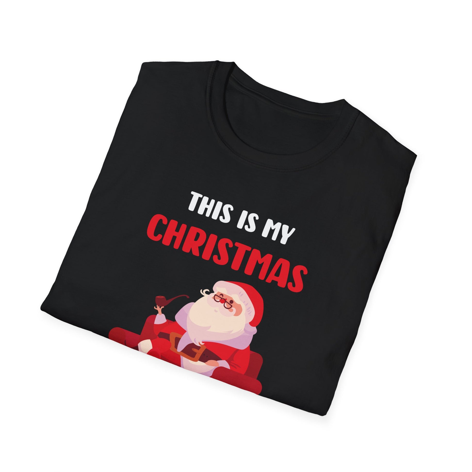 Christmas Movie Watching T-Shirt — Santa Relaxing on Couch Holiday Tee