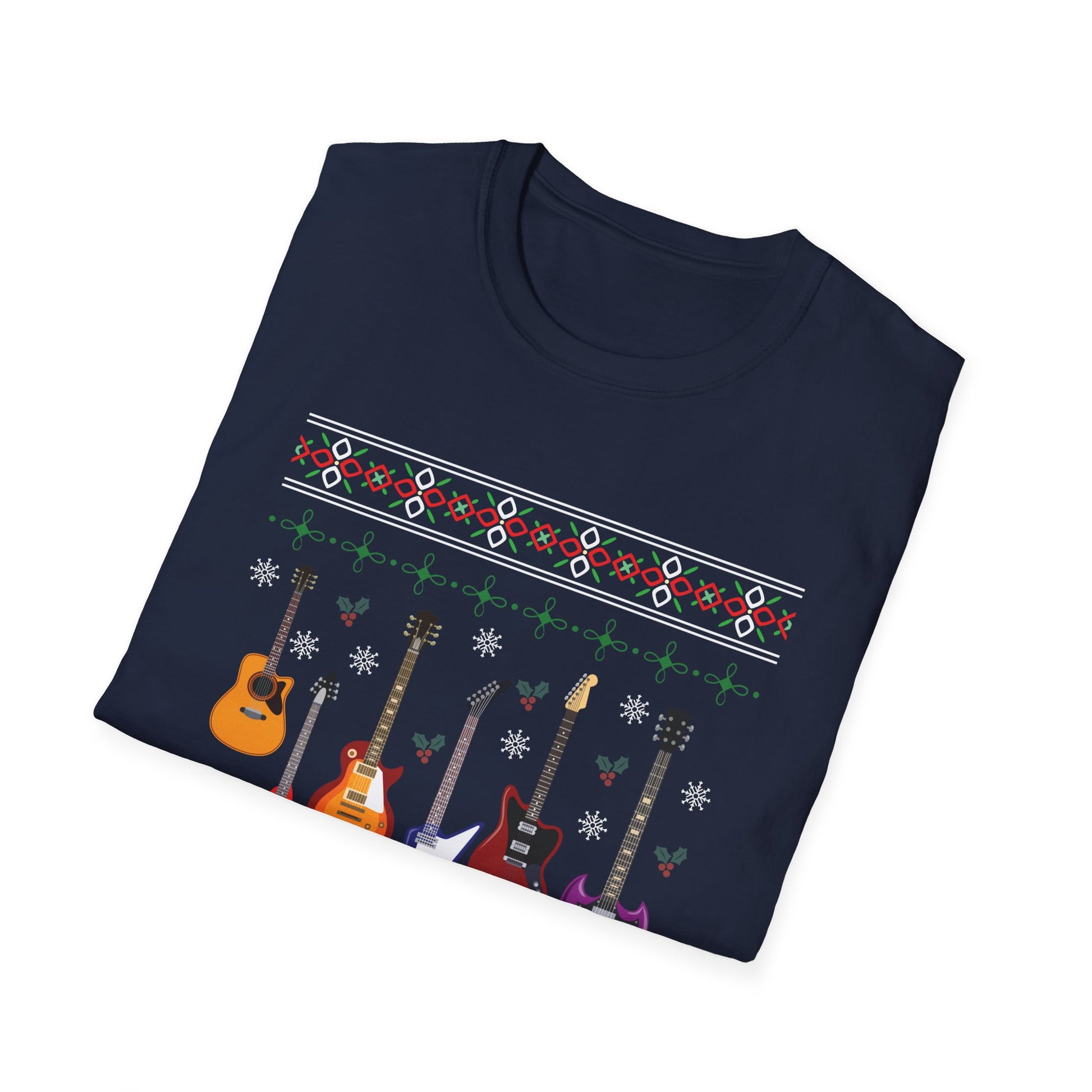 Guitar Ugly Christmas Sweater T-Shirt — Festive Electric & Acoustic Guitar Graphic Tee