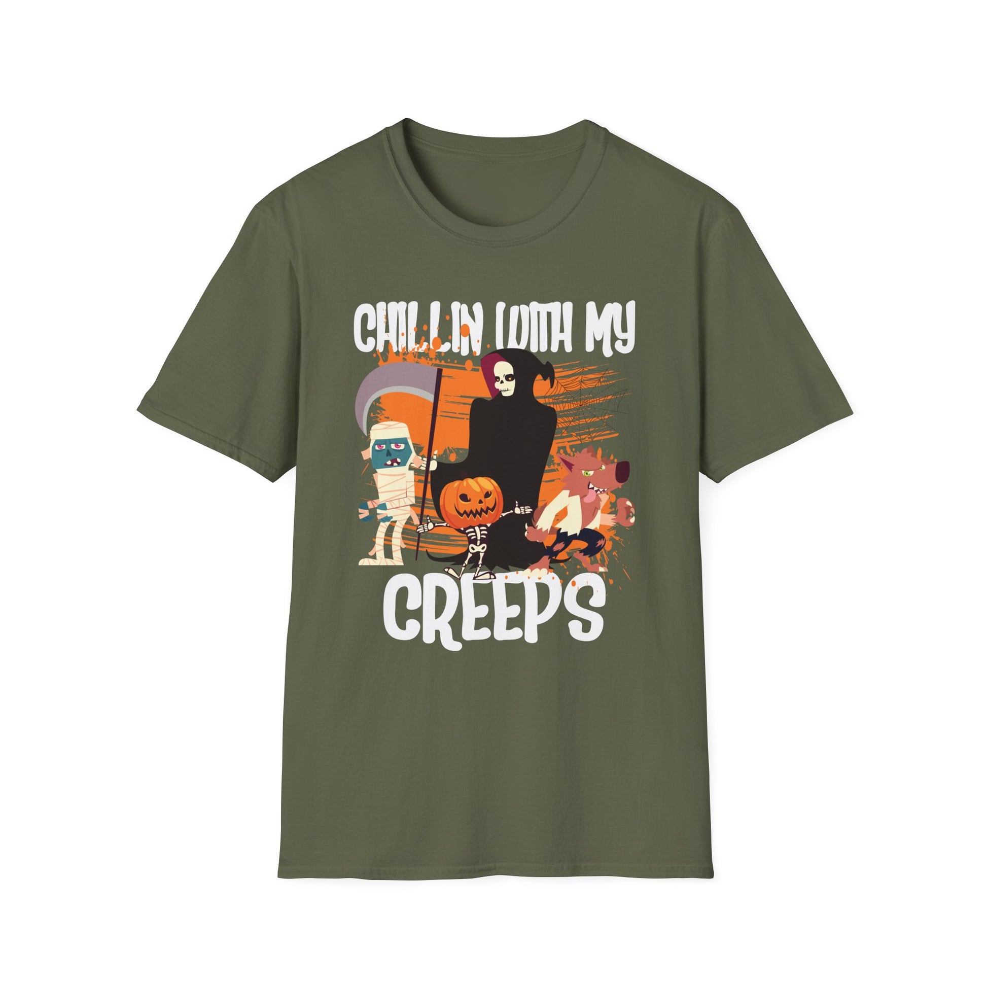 Chilling With My Creeps Halloween- Dancing Ghost Halloween Tee Unisex Softstyle T-Shirt