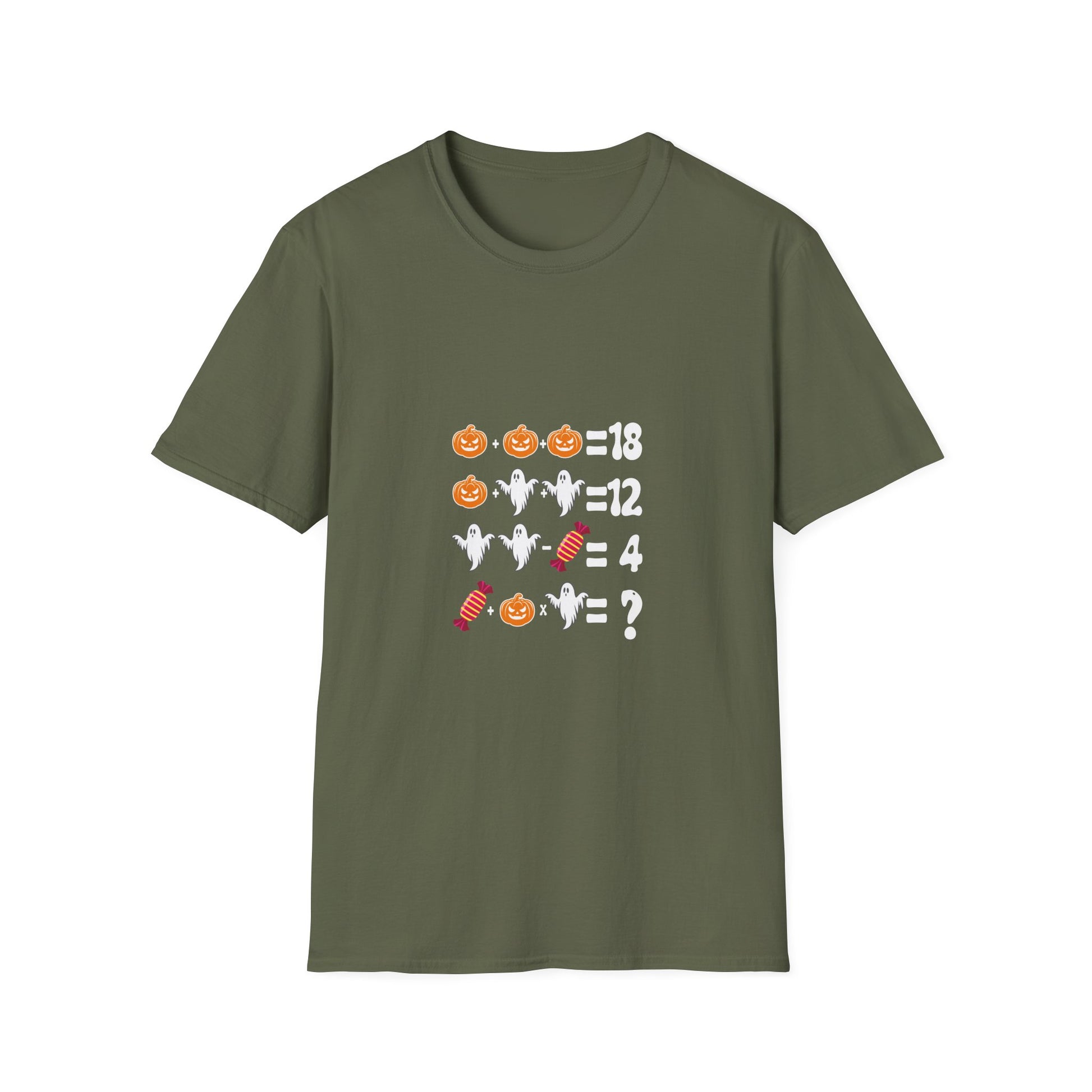 Halloween Math Puzzle T-Shirt — Pumpkin, Ghost & Candy Riddle Tee
