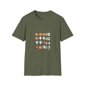 Halloween Math Puzzle T-Shirt — Pumpkin, Ghost & Candy Riddle Tee