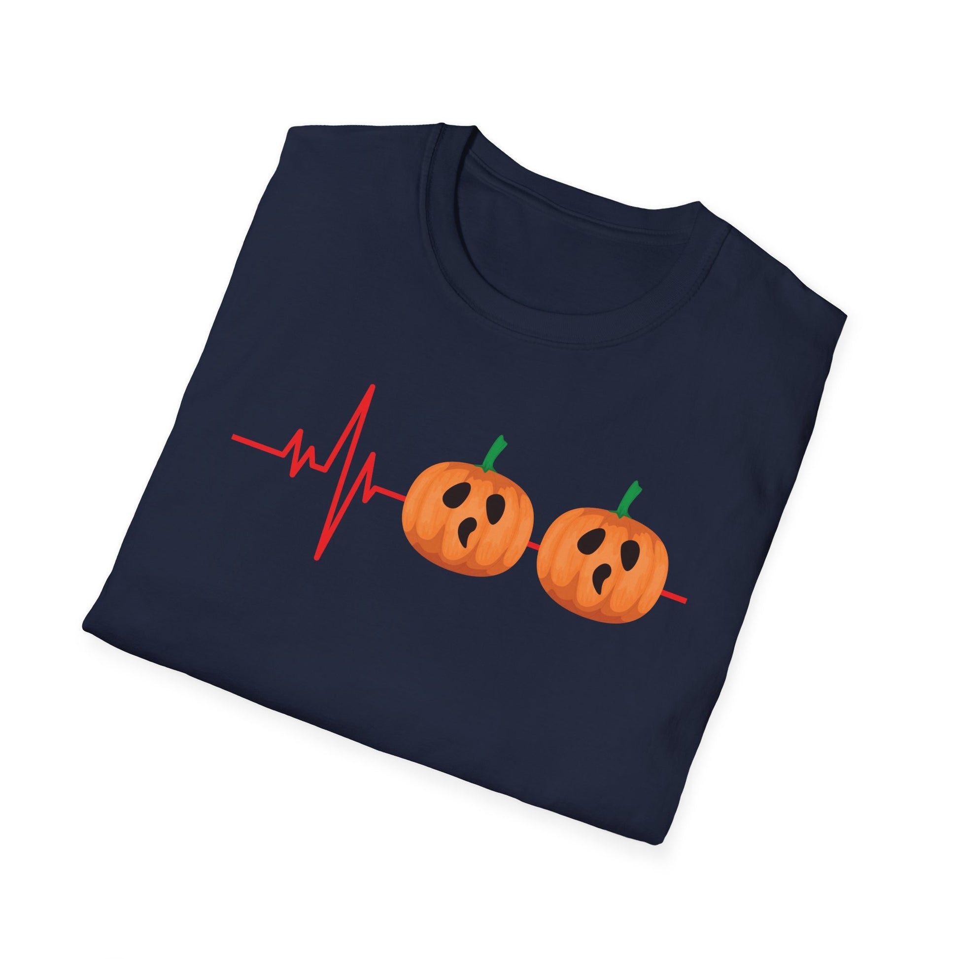 Halloween Pumpkin Heartbeat T-Shirt — Cute Jack-O’-Lantern ECG Tee