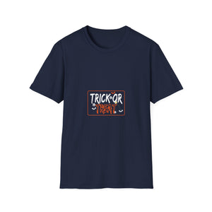 Trick Or Treat T-Shirt — Halloween Graphic Tee with Bats & Spooky Lettering