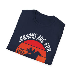 Witch Riding Horse T-Shirt – “Brooms Are For Amateurs” Retro Sunset Halloween Tee