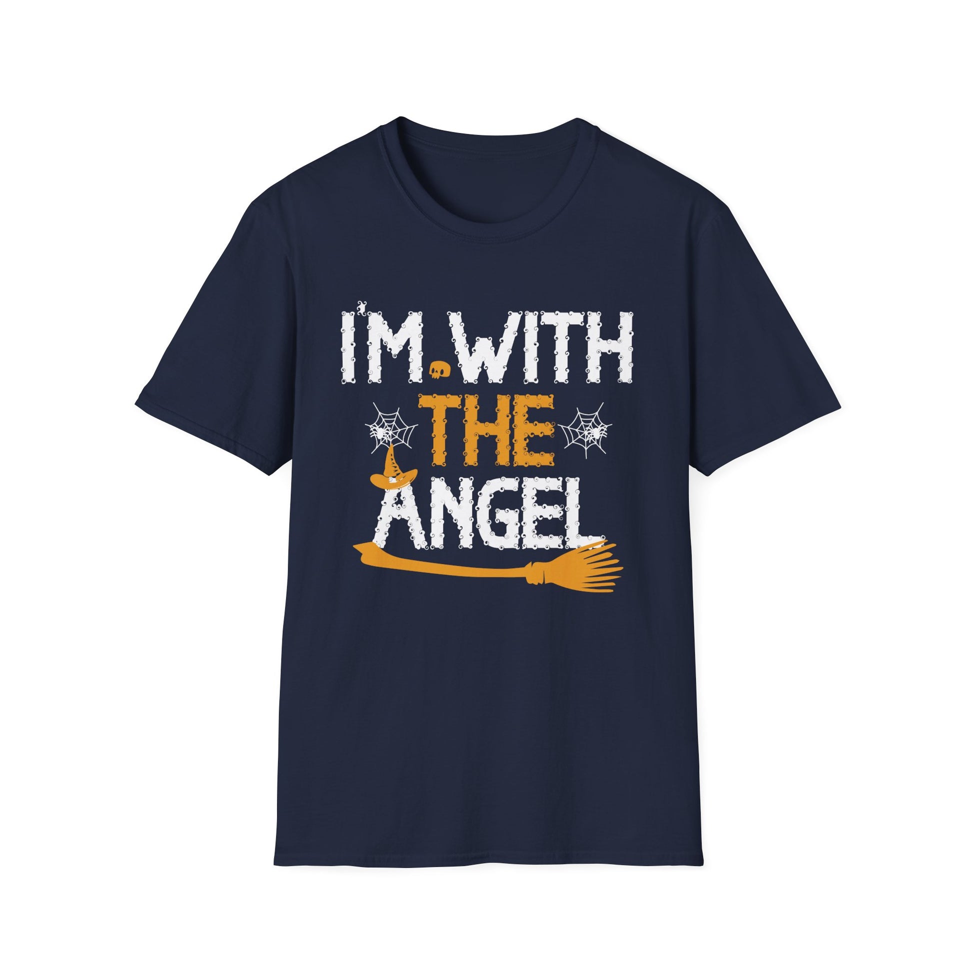 I'm With The Angel Halloween T-Shirt — Funny Witch & Angel Broom Tee