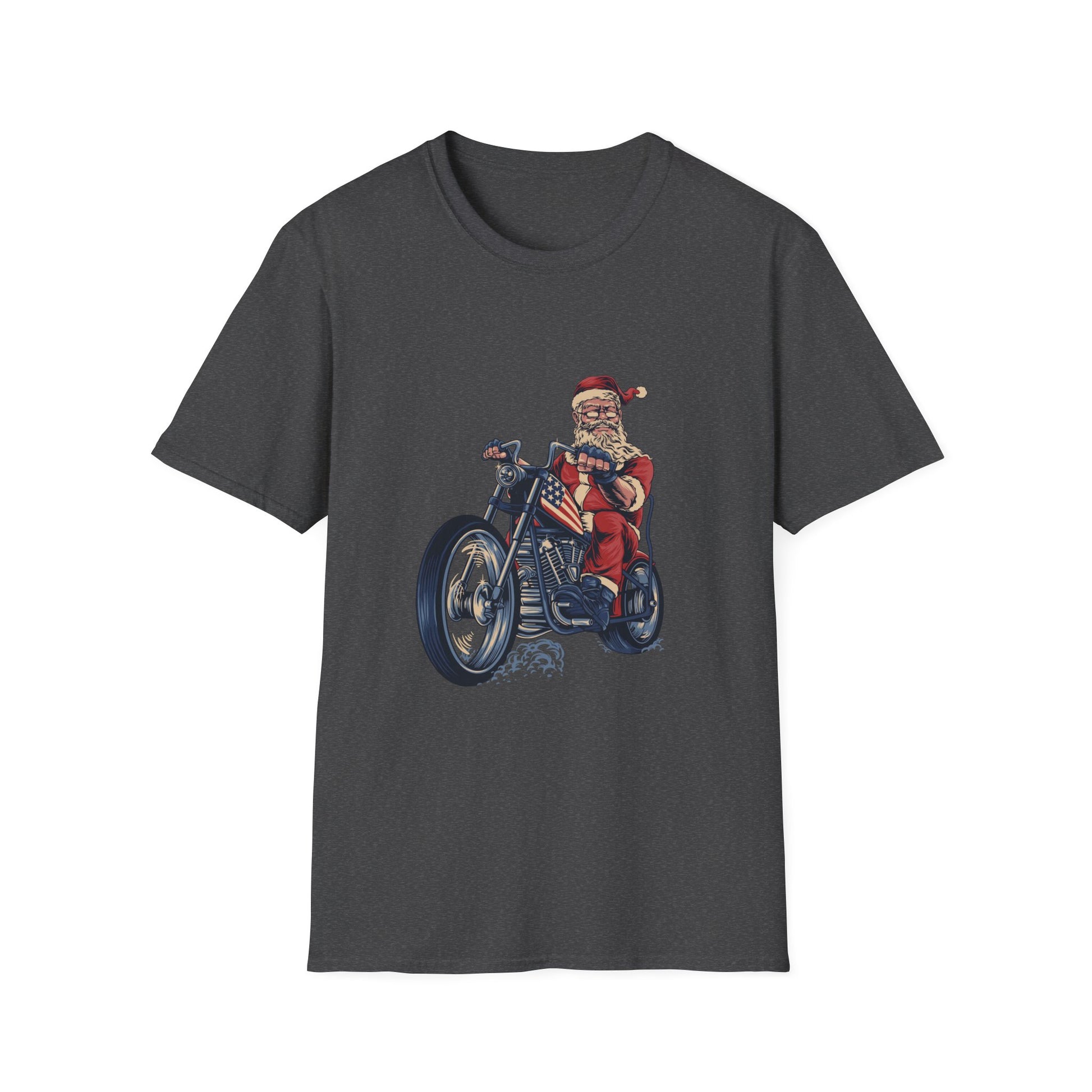 Santa Motorcycle T-Shirt — Biker Santa Christmas Tee