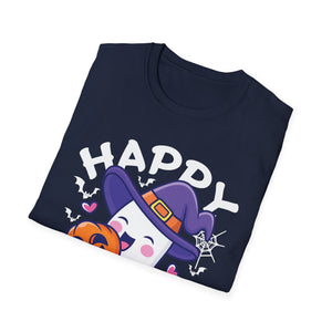 Happy Halloween Ghost T‑Shirt — Cute Witch Hat & Jack‑O’Lantern Graphic