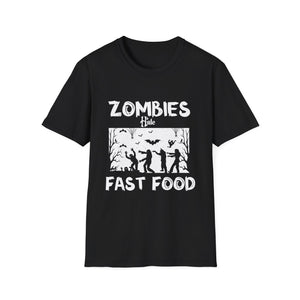 Zombies hate fast food Halloween Fan Funny Halloween T-Shirt-productor-mockup