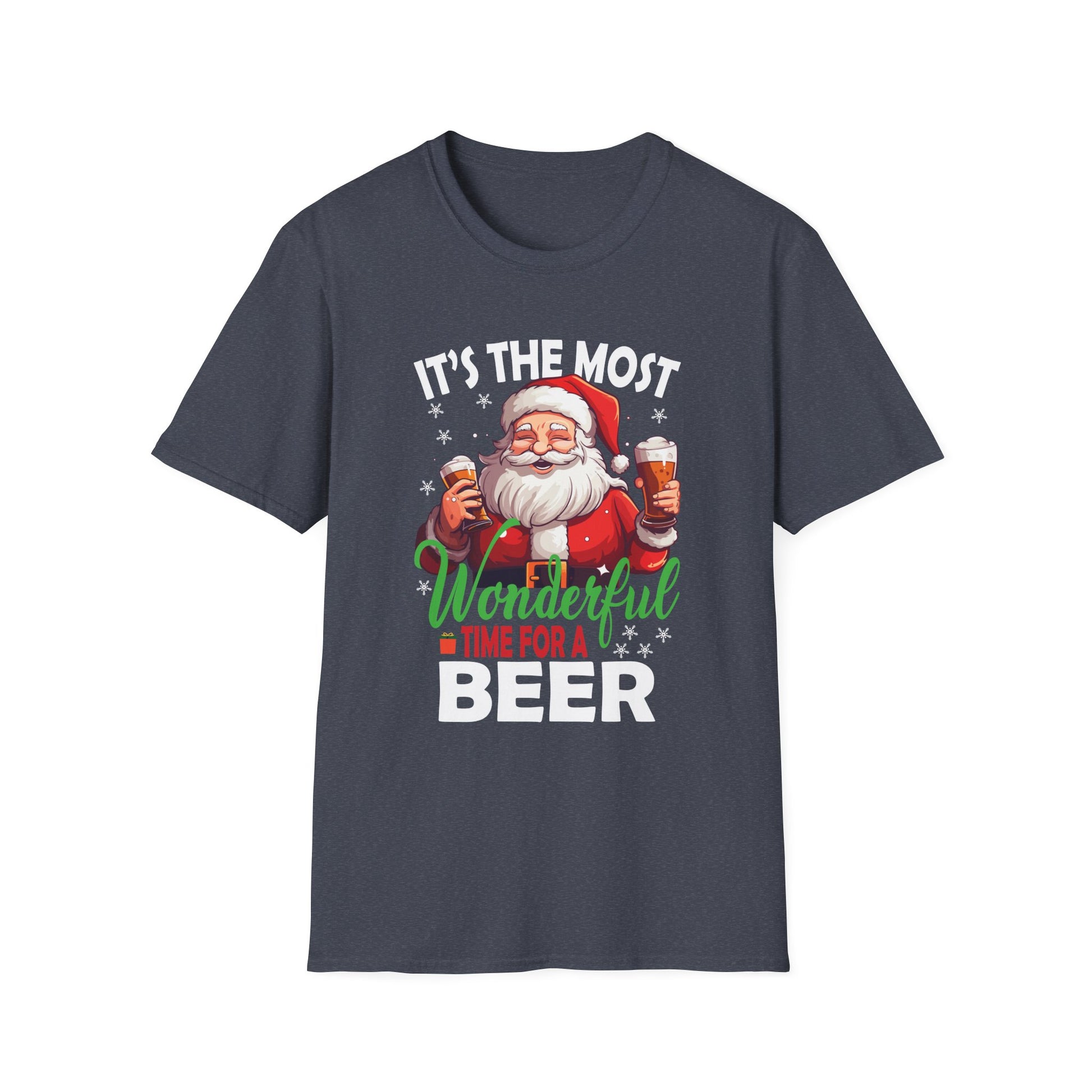 Funny Christmas Santa Claus Drinking Beer Wonderful Time Unisex T-Shirt