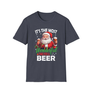 Funny Christmas Santa Claus Drinking Beer Wonderful Time Unisex T-Shirt