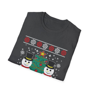 Christmas Snowmen T-Shirt — Festive Holiday Tree & Snowflake Tee