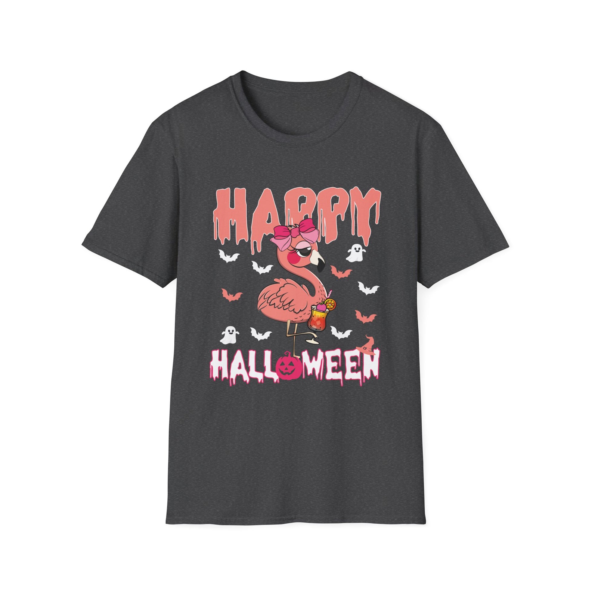 Happy Halloween - Flamingo Lover Witch Hat Pumpkin Halloween TeeUnisex Softstyle T-Shirt