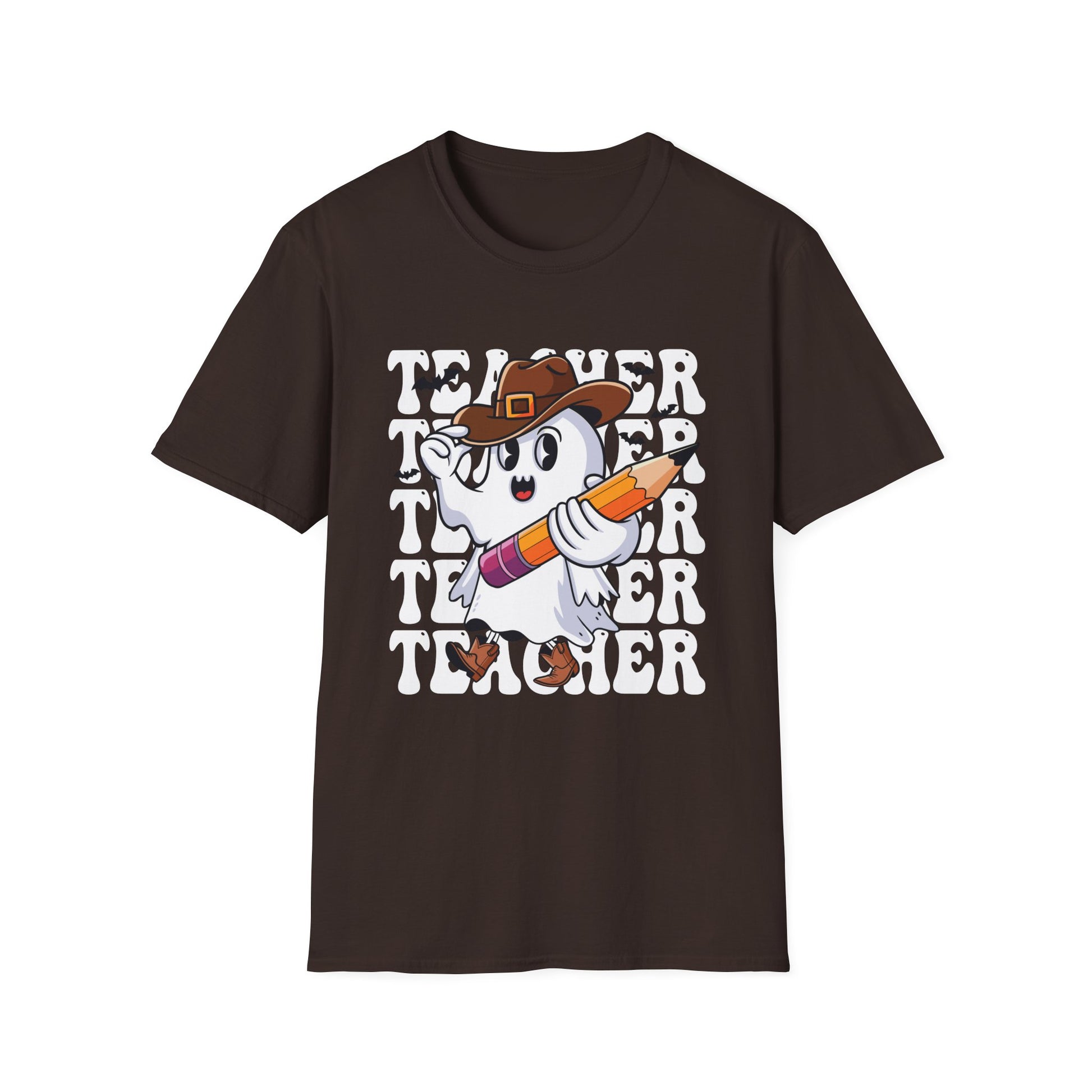 Teacher Ghost Thanksgiving T-Shirt — Cute Pilgrim Ghost Holding Pencil Tee for Educators
