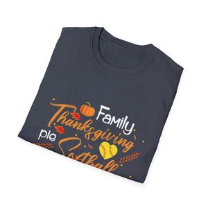 Thanksgiving Softball Family T-Shirt — Family, Turkey & Pumpkin Fall Baseball Tee  Unisex T-Shirt