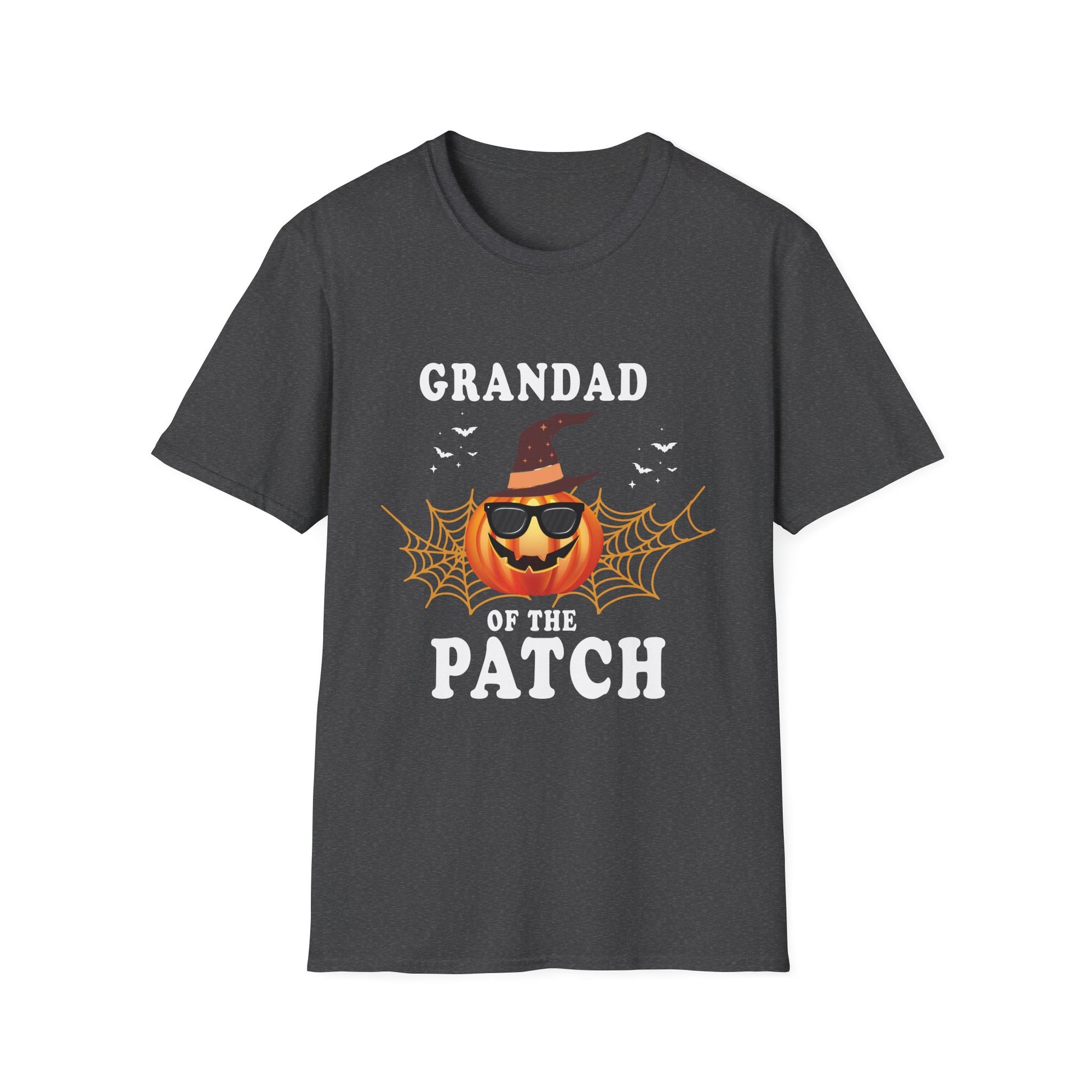 Grandad of the Patch Halloween T‑Shirt — Pumpkin Witch Hat & Spiderwebs Costume Tee
