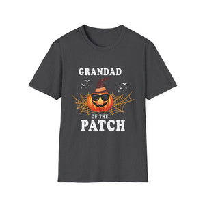 Grandad of the Patch Halloween T‑Shirt — Pumpkin Witch Hat & Spiderwebs Costume Tee