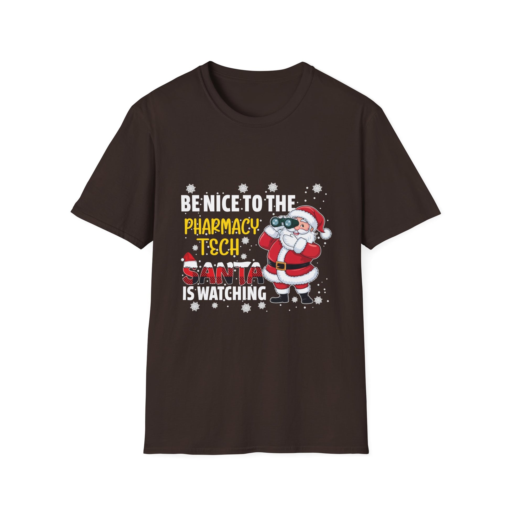 Christmas Pharmacy Tech T-Shirt — "Be Nice to the Pharmacy Tech, Santa Is Watching"