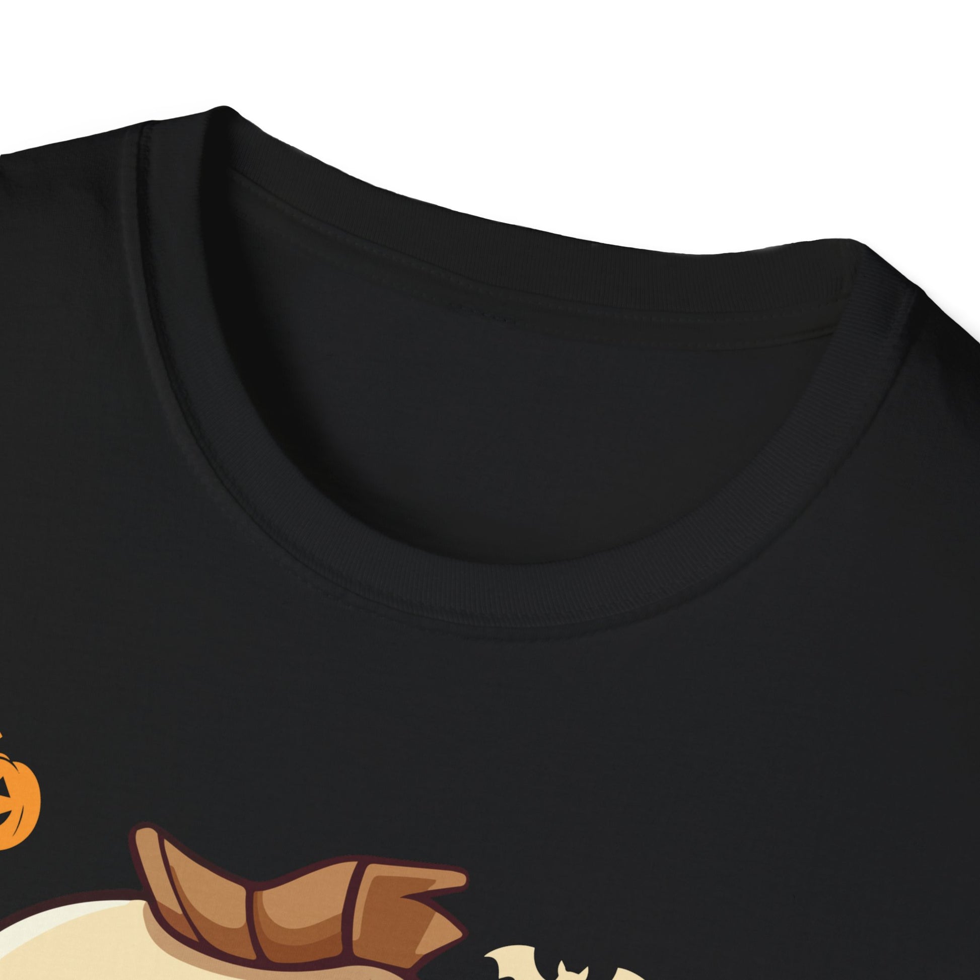 Cute Dinosaur Halloween T-Shirt — Baby Dino with Jack-O'-Lantern Pumpkins