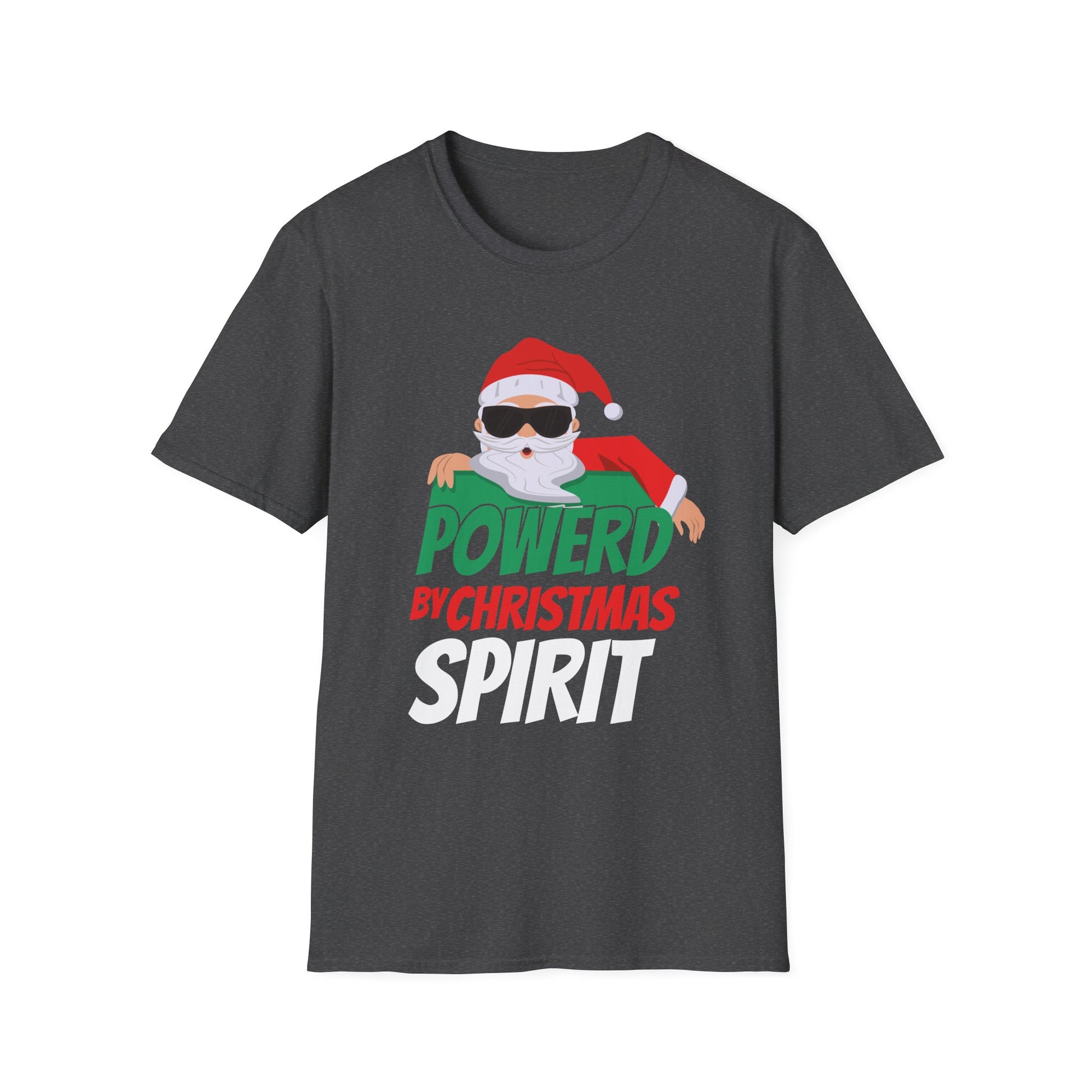 Christmas T-Shirt — "Powered by Christmas Spirit" Holiday Santa Tee