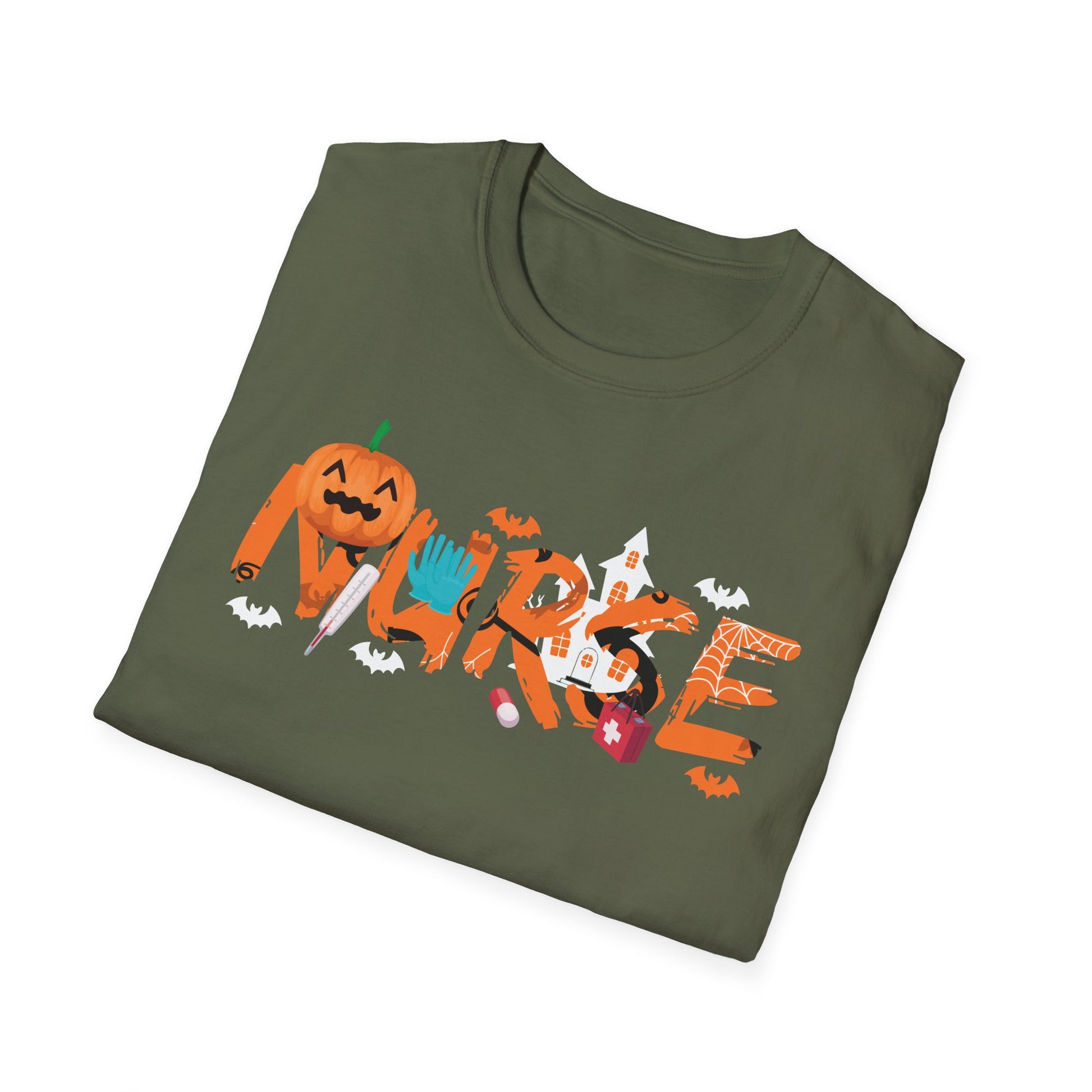 Nurse Halloween T-Shirt – Spooky Candy, Pumpkins & Ghosts Design