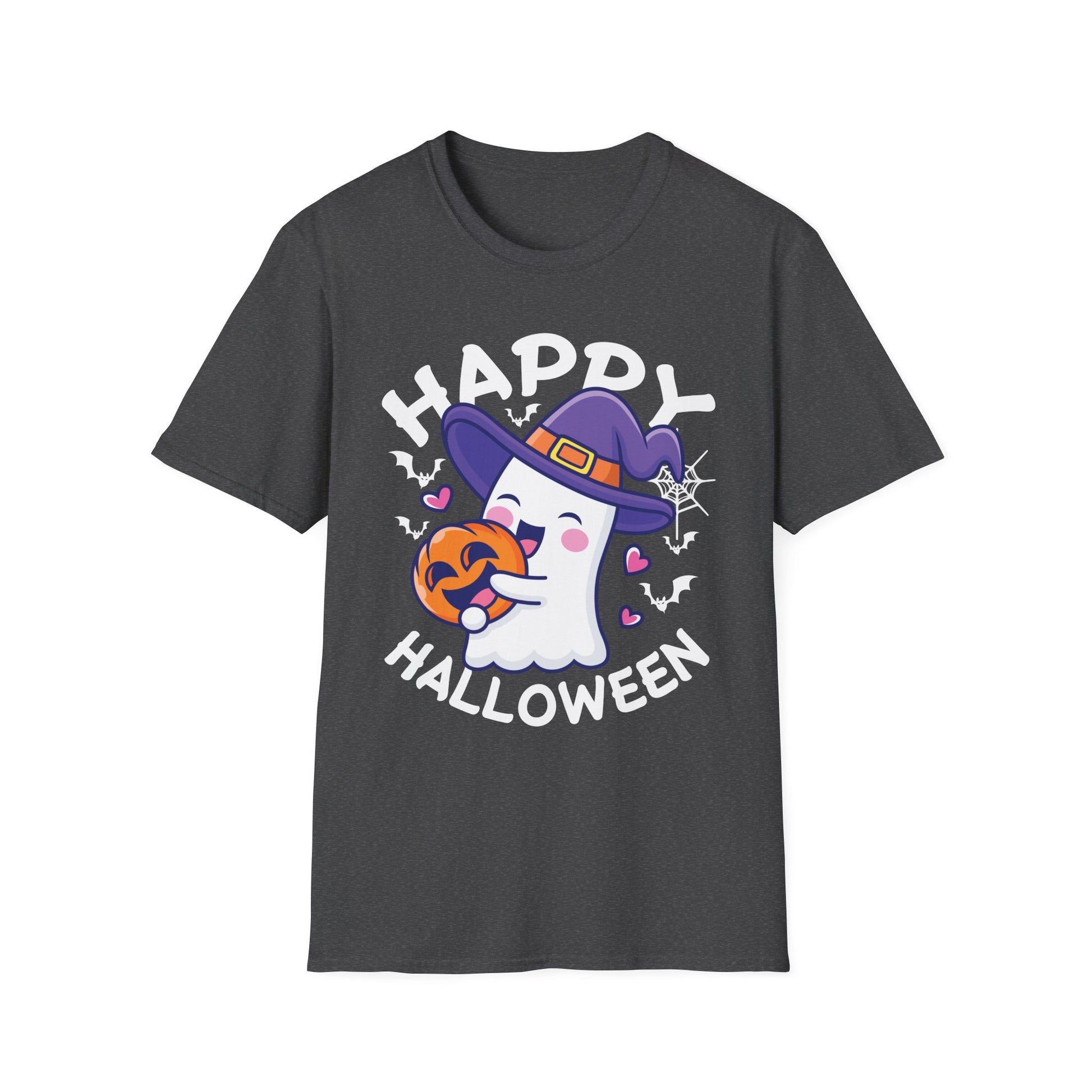 Happy Halloween Ghost T‑Shirt — Cute Witch Hat & Jack‑O’Lantern Graphic