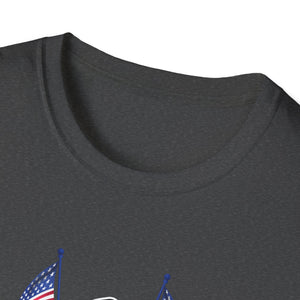 Santa Riding Motorcycle on Christmas - Biker US Flag Unisex Softstyle T-Shirt