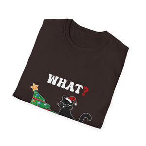 Funny Black Cat Gift Pushing Christmas Tree Over Cat What Unisex Softstyle T-Shirt