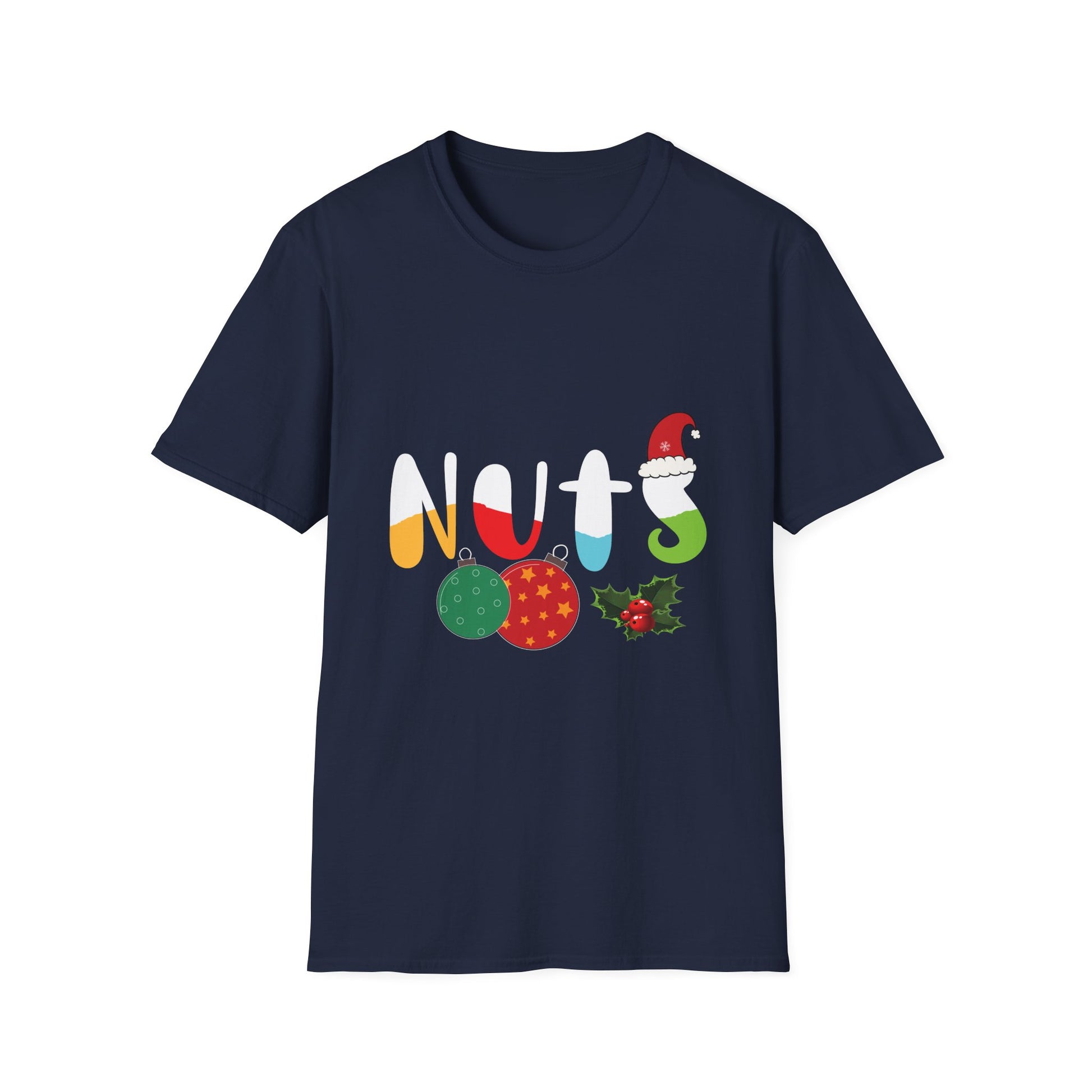 Christmas Nuts Graphic T-Shirt — Festive Holiday Ornaments & Santa Hat Tee