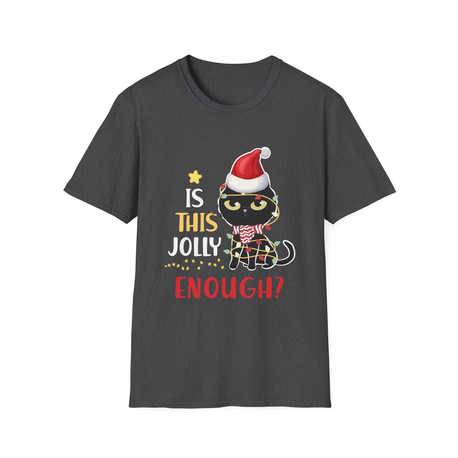 Is This Jolly Enough Black Cat Merry Christmas Tree Lights T-Shirt