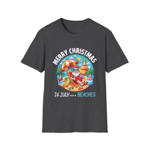 Merry Christmas in July T-Shirt – Santa on the Beach Graphic Tee