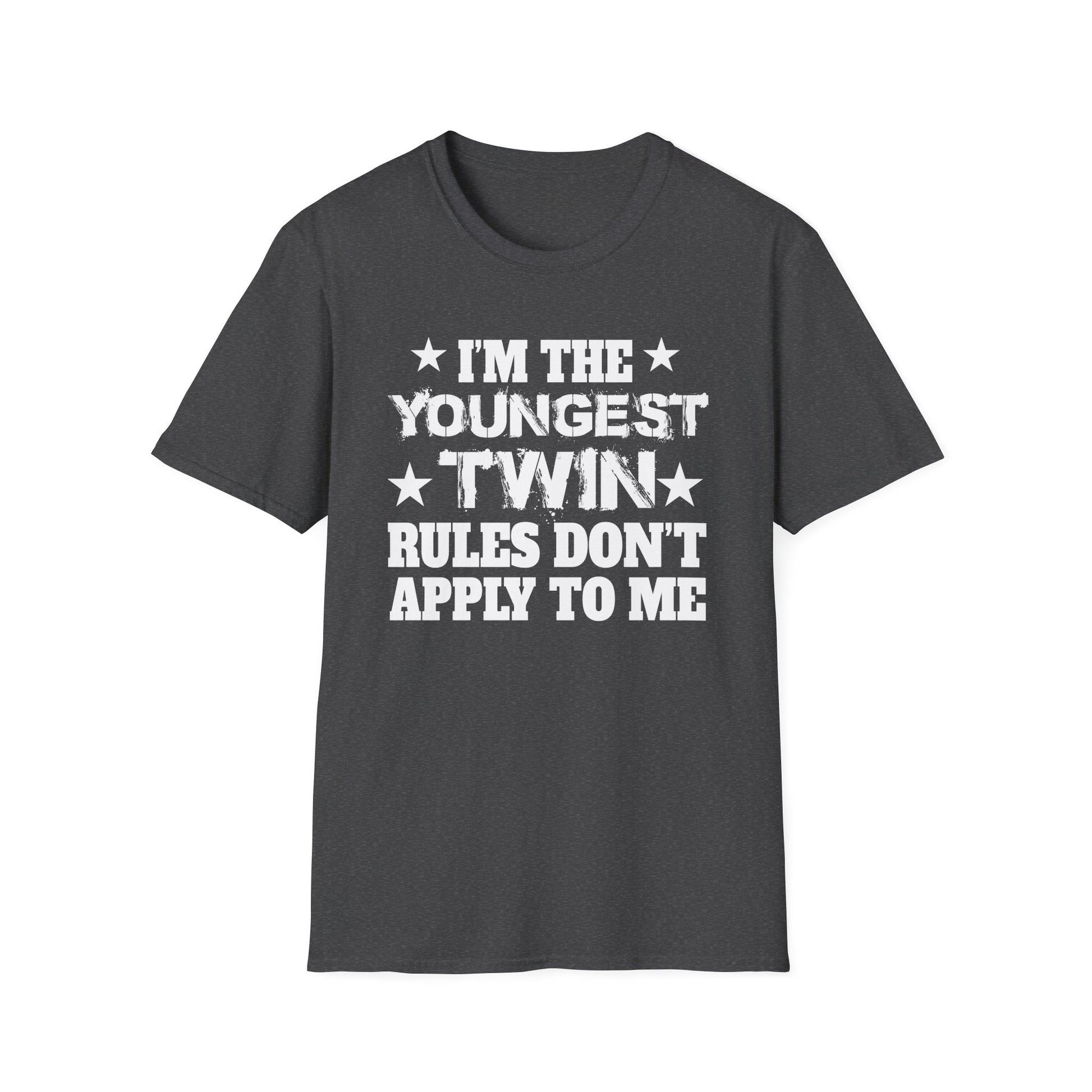 Youngest Twin T-Shirt - "I'm the Youngest Twin Rules Don't Apply to Me" Funny Sibling Tee
