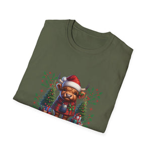 Mooey Christmas Heifer Cow Reindeer Christmas Lights Unisex Softstyle T-Shirt
