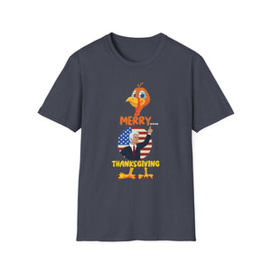 Thanksgiving Turkey T-Shirt — 'Merry Thanksgiving' Patriotic Turkey Graphic  Unisex T-Shirt