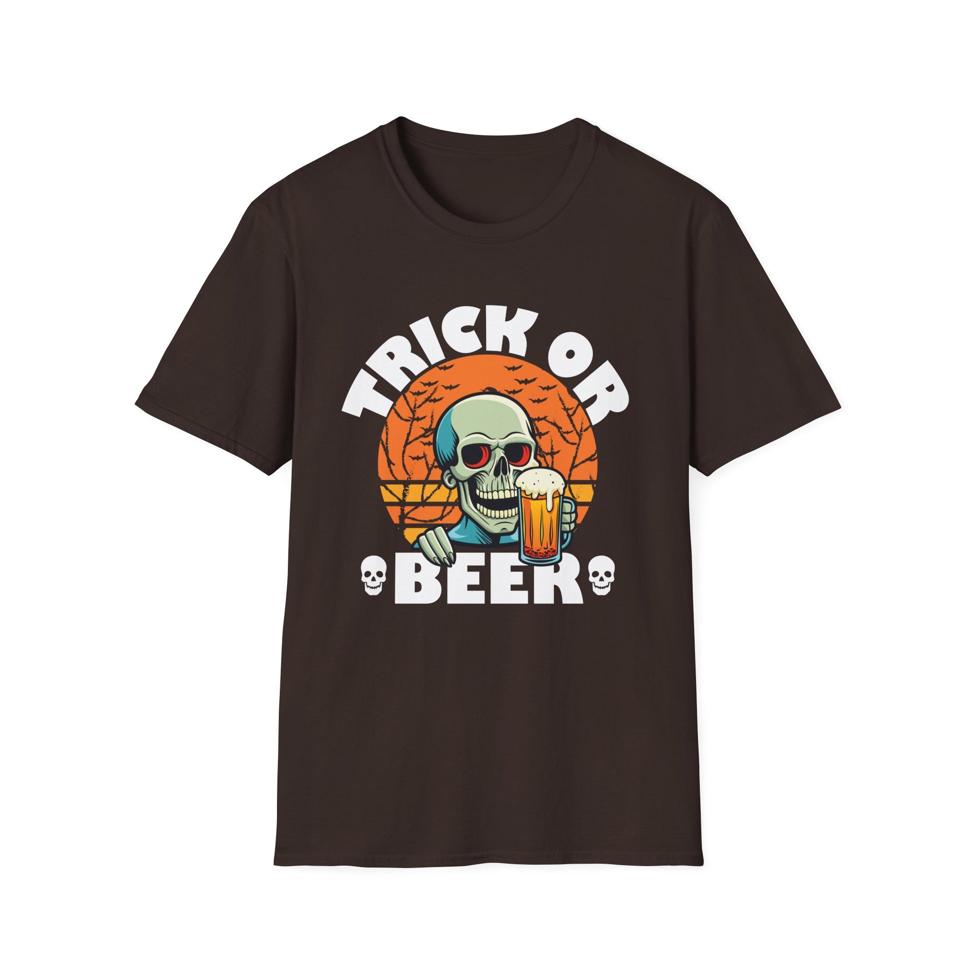 Trick or Beer T-Shirt — Halloween Skull Drinking Beer Graphic Tee